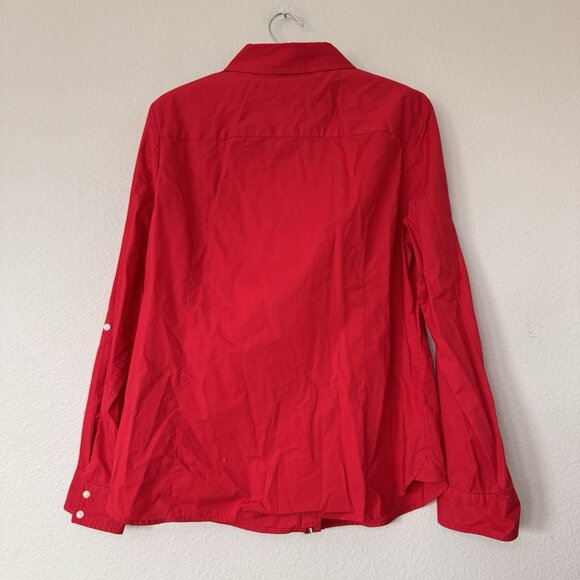 Tommy Hilfiger Women’s Large Button Down Shirt Red Love You More Stitching - Picture 7 of 7